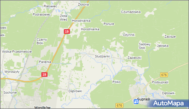 mapa Studzianki gmina Wasilków, Studzianki gmina Wasilków na mapie Targeo