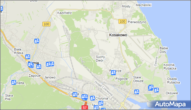 mapa Suchy Dwór gmina Kosakowo, Suchy Dwór gmina Kosakowo na mapie Targeo