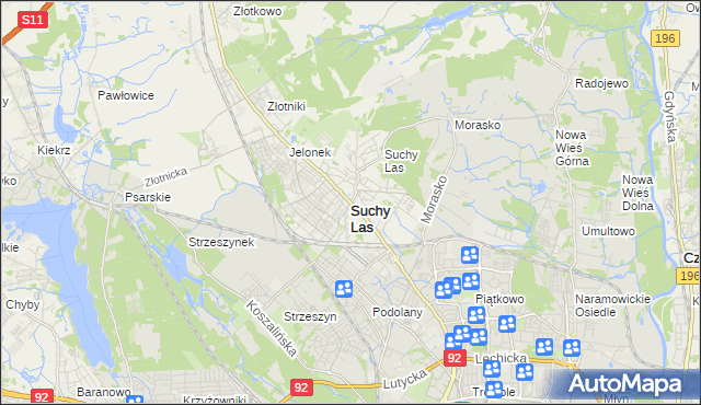 mapa Suchy Las powiat poznański, Suchy Las powiat poznański na mapie Targeo