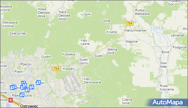 mapa Sudół gmina Bodzechów, Sudół gmina Bodzechów na mapie Targeo