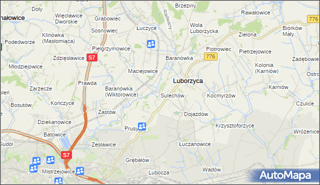 mapa Sulechów gmina Kocmyrzów-Luborzyca, Sulechów gmina Kocmyrzów-Luborzyca na mapie Targeo