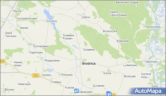 mapa Sulejewo gmina Brodnica, Sulejewo gmina Brodnica na mapie Targeo