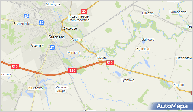 mapa Święte gmina Stargard, Święte gmina Stargard na mapie Targeo