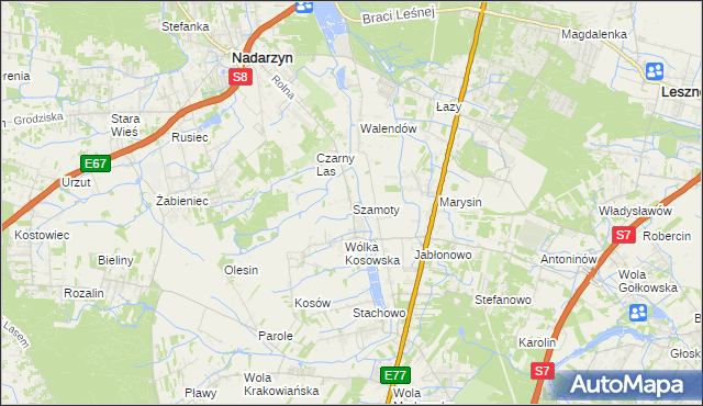 mapa Szamoty gmina Nadarzyn, Szamoty gmina Nadarzyn na mapie Targeo