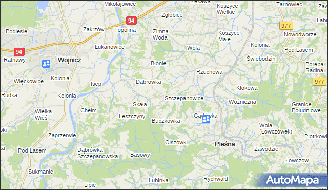 mapa Szczepanowice gmina Pleśna, Szczepanowice gmina Pleśna na mapie Targeo