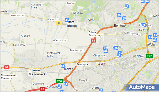 mapa Szeligi gmina Ożarów Mazowiecki, Szeligi gmina Ożarów Mazowiecki na mapie Targeo