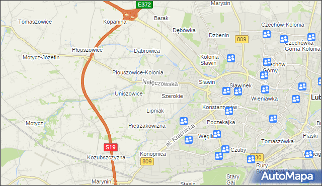 mapa Szerokie gmina Konopnica, Szerokie gmina Konopnica na mapie Targeo