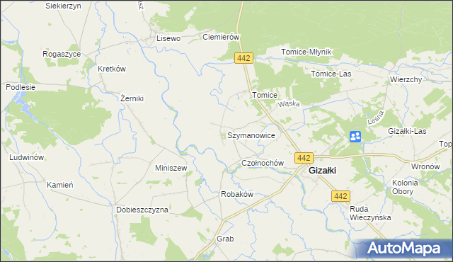 mapa Szymanowice gmina Gizałki, Szymanowice gmina Gizałki na mapie Targeo