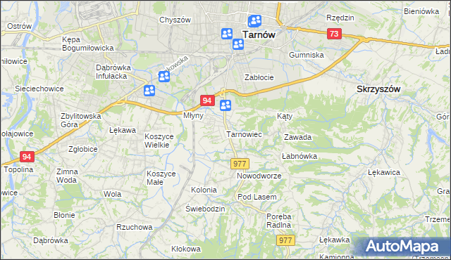 mapa Tarnowiec gmina Tarnów, Tarnowiec gmina Tarnów na mapie Targeo