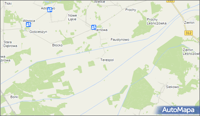 mapa Terespol gmina Rakoniewice, Terespol gmina Rakoniewice na mapie Targeo