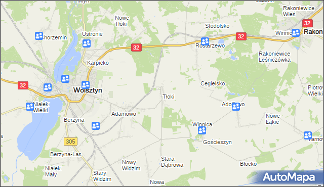 mapa Tłoki gmina Wolsztyn, Tłoki gmina Wolsztyn na mapie Targeo