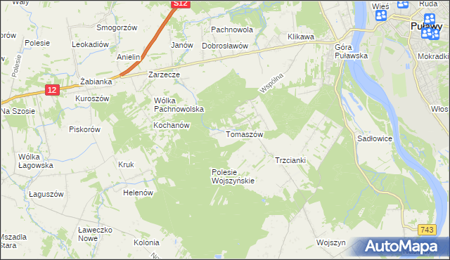 mapa Tomaszów gmina Puławy, Tomaszów gmina Puławy na mapie Targeo