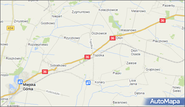 mapa Topólka gmina Miejska Górka, Topólka gmina Miejska Górka na mapie Targeo