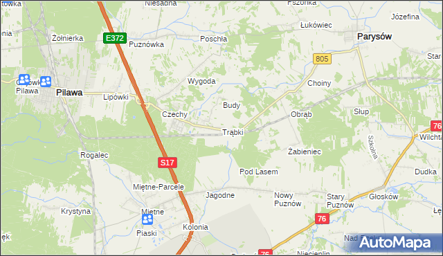 mapa Trąbki gmina Pilawa, Trąbki gmina Pilawa na mapie Targeo