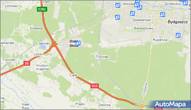 mapa Trzciniec gmina Białe Błota, Trzciniec gmina Białe Błota na mapie Targeo