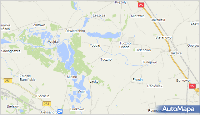 mapa Tuczno gmina Złotniki Kujawskie, Tuczno gmina Złotniki Kujawskie na mapie Targeo