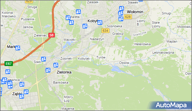 mapa Turów gmina Wołomin, Turów gmina Wołomin na mapie Targeo