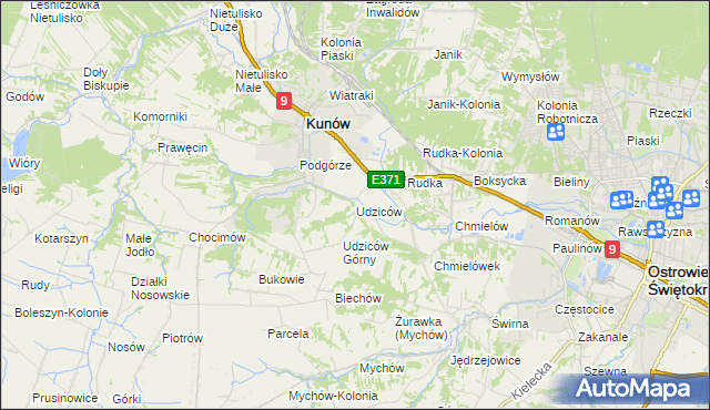 mapa Udziców, Udziców na mapie Targeo