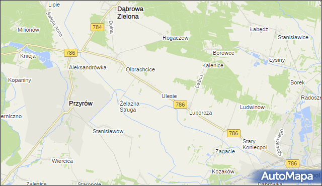 mapa Ulesie gmina Dąbrowa Zielona, Ulesie gmina Dąbrowa Zielona na mapie Targeo