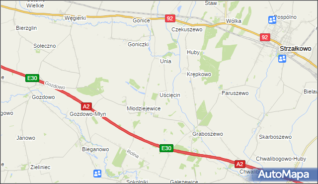 mapa Uścięcin, Uścięcin na mapie Targeo