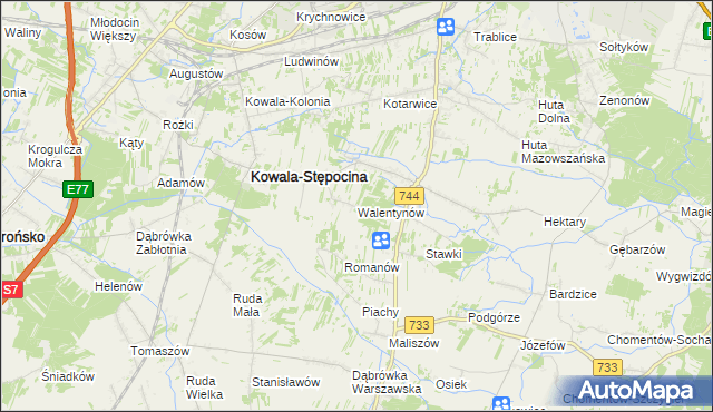 mapa Walentynów gmina Kowala, Walentynów gmina Kowala na mapie Targeo