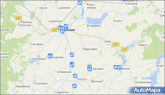 mapa Węgorzewo gmina Kiszkowo, Węgorzewo gmina Kiszkowo na mapie Targeo