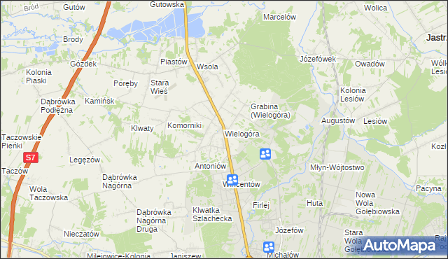 mapa Wielogóra gmina Jedlińsk, Wielogóra gmina Jedlińsk na mapie Targeo