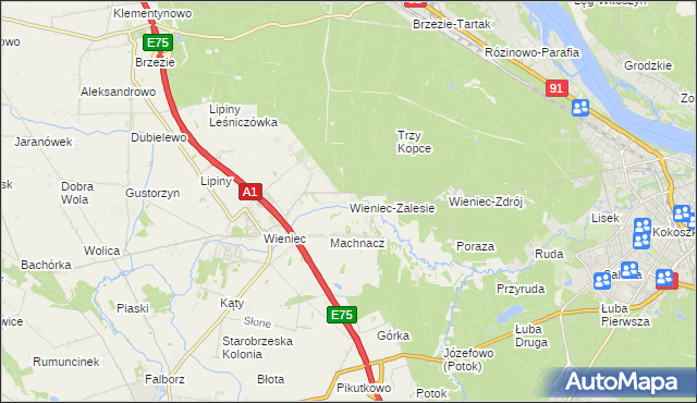 mapa Wieniec-Zalesie, Wieniec-Zalesie na mapie Targeo