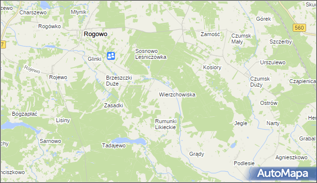 mapa Wierzchowiska gmina Rogowo, Wierzchowiska gmina Rogowo na mapie Targeo