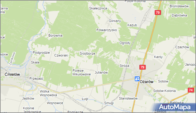 mapa Wojciechówka gmina Ożarów, Wojciechówka gmina Ożarów na mapie Targeo