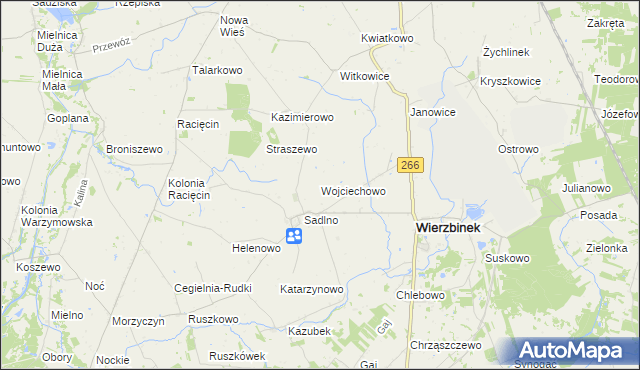 mapa Wojciechowo gmina Wierzbinek, Wojciechowo gmina Wierzbinek na mapie Targeo