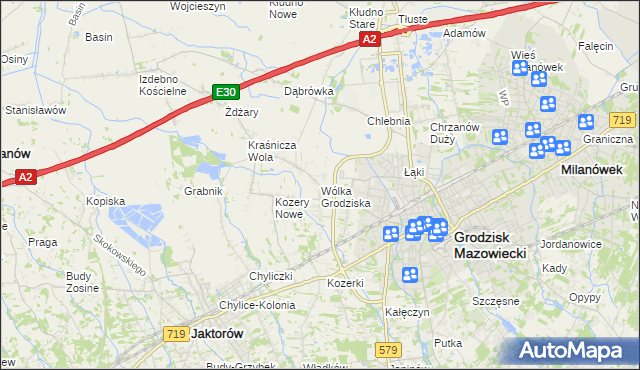 mapa Wólka Grodziska gmina Grodzisk Mazowiecki, Wólka Grodziska gmina Grodzisk Mazowiecki na mapie Targeo