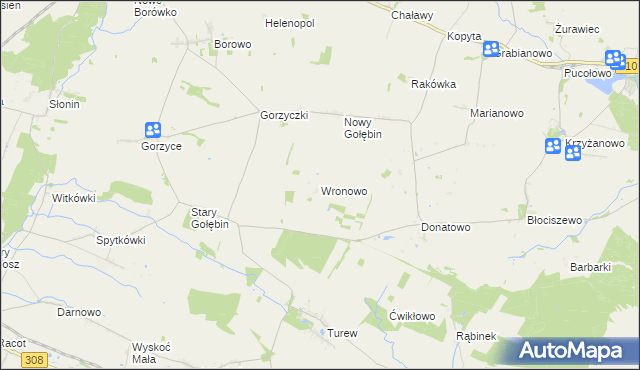 mapa Wronowo gmina Kościan, Wronowo gmina Kościan na mapie Targeo