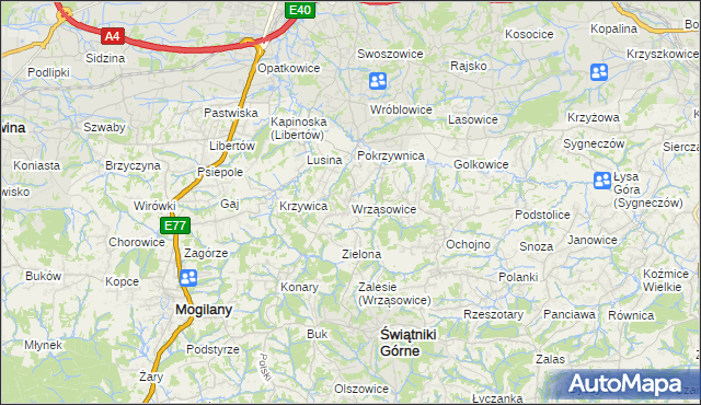 mapa Wrząsowice, Wrząsowice na mapie Targeo