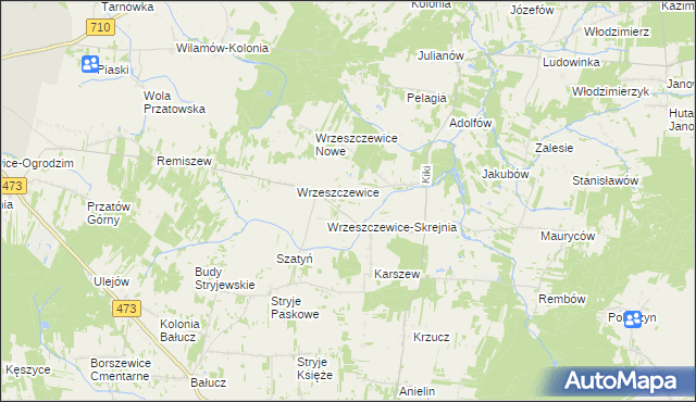 mapa Wrzeszczewice-Tomaszew, Wrzeszczewice-Tomaszew na mapie Targeo