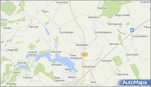 mapa Wszedzień gmina Mogilno, Wszedzień gmina Mogilno na mapie Targeo