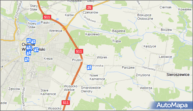 mapa Wtórek gmina Ostrów Wielkopolski, Wtórek gmina Ostrów Wielkopolski na mapie Targeo