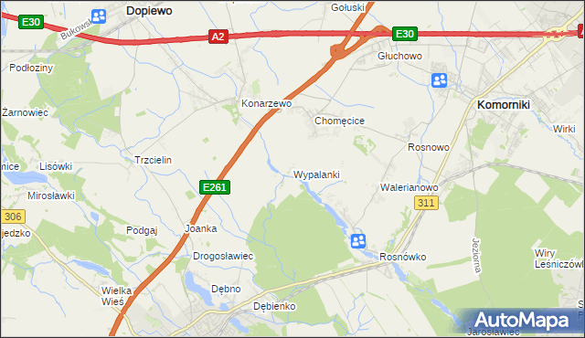 mapa Wypalanki gmina Komorniki, Wypalanki gmina Komorniki na mapie Targeo
