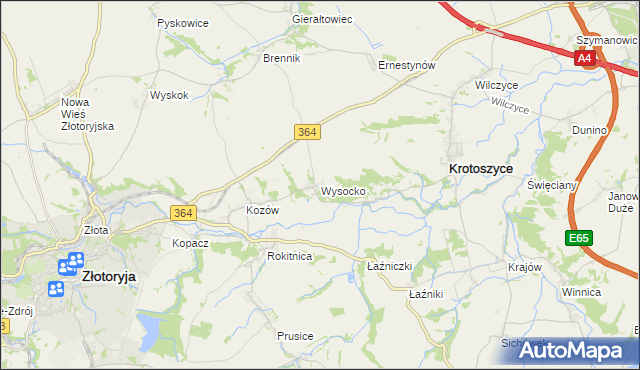 mapa Wysocko gmina Złotoryja, Wysocko gmina Złotoryja na mapie Targeo