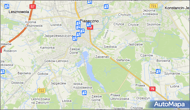 mapa Żabieniec gmina Piaseczno, Żabieniec gmina Piaseczno na mapie Targeo