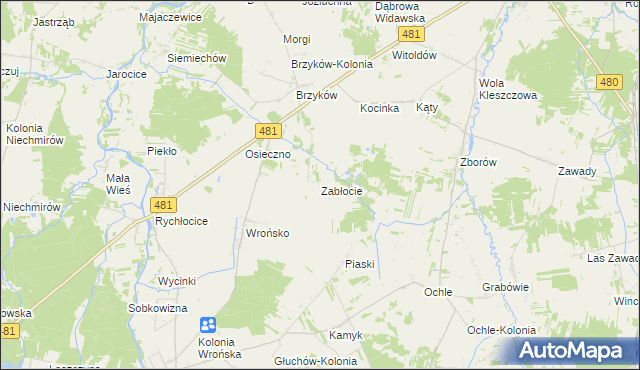 mapa Zabłocie gmina Widawa, Zabłocie gmina Widawa na mapie Targeo