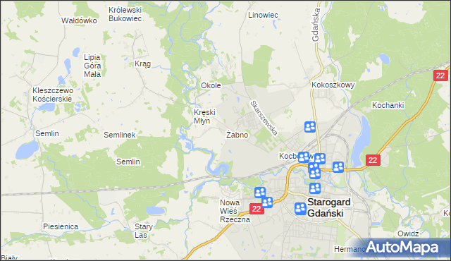 mapa Żabno gmina Starogard Gdański, Żabno gmina Starogard Gdański na mapie Targeo