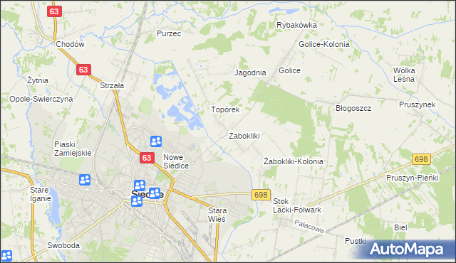 mapa Żabokliki gmina Siedlce, Żabokliki gmina Siedlce na mapie Targeo