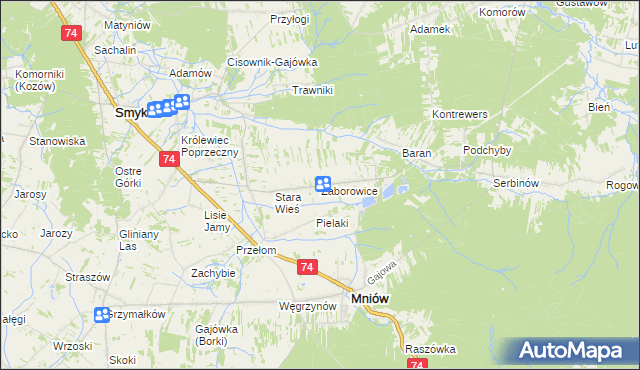 mapa Zaborowice gmina Mniów, Zaborowice gmina Mniów na mapie Targeo