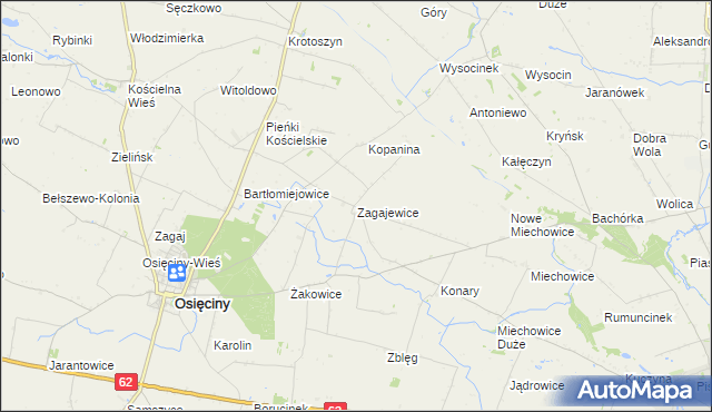 mapa Zagajewice gmina Osięciny, Zagajewice gmina Osięciny na mapie Targeo