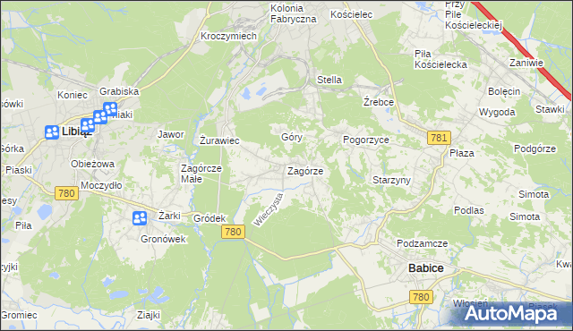 mapa Zagórze gmina Babice, Zagórze gmina Babice na mapie Targeo