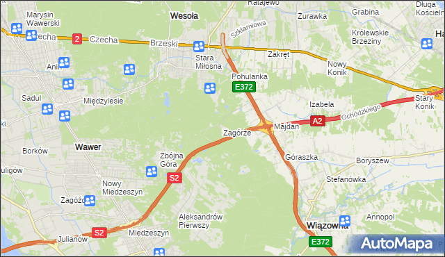mapa Zagórze gmina Wiązowna, Zagórze gmina Wiązowna na mapie Targeo
