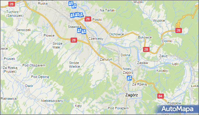 mapa Zahutyń, Zahutyń na mapie Targeo