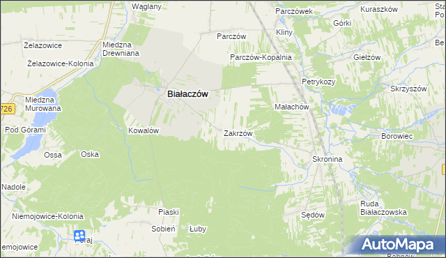 mapa Zakrzów gmina Białaczów, Zakrzów gmina Białaczów na mapie Targeo