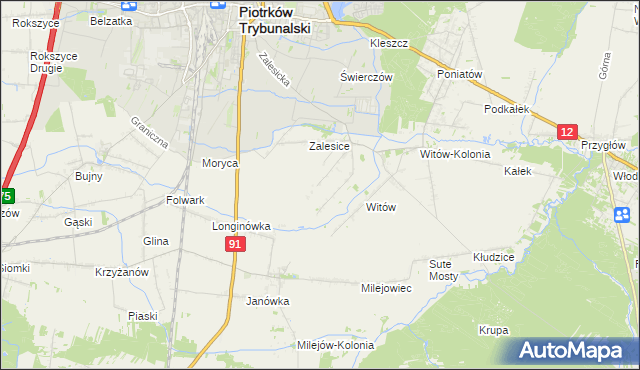 mapa Zalesice-Kolonia gmina Sulejów, Zalesice-Kolonia gmina Sulejów na mapie Targeo